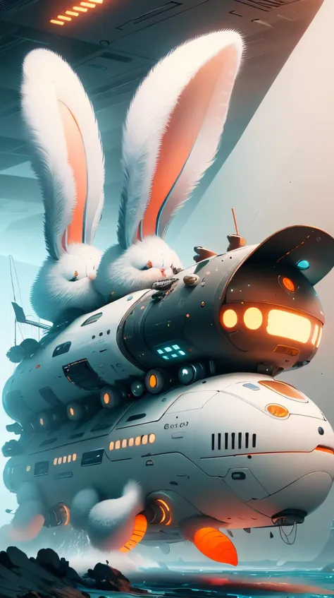 bunnytech a submarine exploring deep ocean trenches, discovering unique sea creatures fluffy scifi <lora:BunnyTech-20:1>