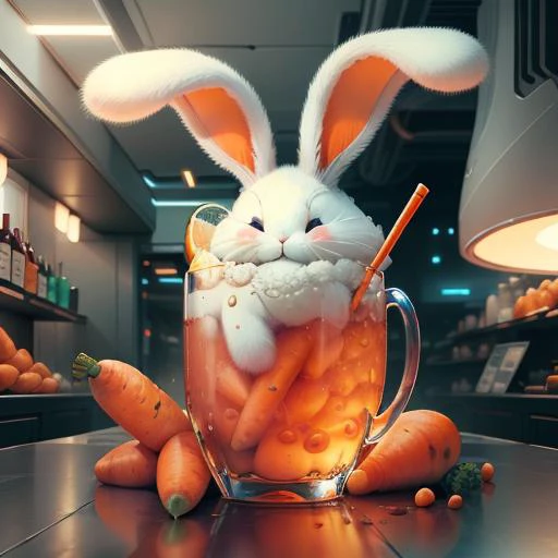 <lora:BunnyTech-20:0.8>,bunnytech ,   fluffy ,  carrots, scifi, 
drink