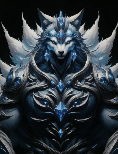 hyper detailed masterpiece, dynamic, awesome quality, blue azure ice,kitsune, humanoid, enormous and powerful being, 20 to 40 feet tall, benevolent and wise, force of nature, legendary strength, fantasy, <lora:3p0ch3lv3s-000009:0.8> epochelves