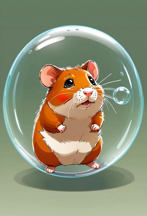 A vector cartoon illustration style hamster is inside a clear plastic ball. The hamsters curious nose and twitching whiskers are visible as it looks around curiously. The tiny explorer is standing on its hind legs, peering out of the ball with excitement. ...