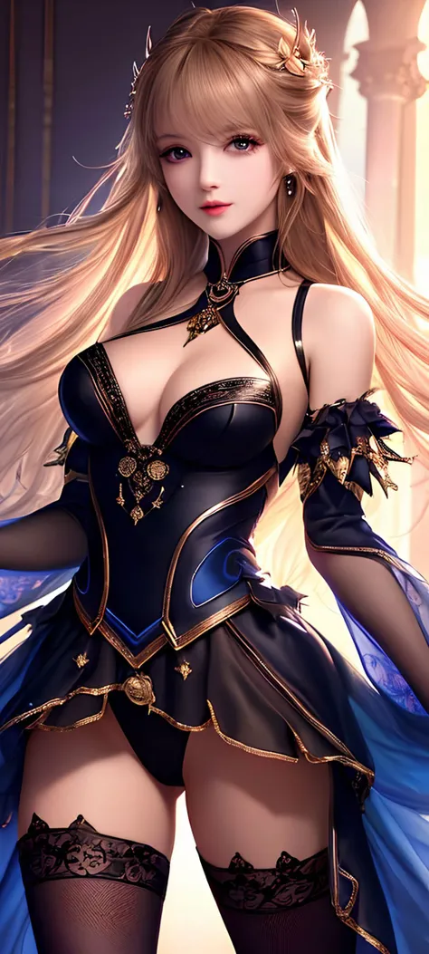 {{best quality}},{{masterpiece}},{{ultra-detailed}},{illustration},{detailed light},1girl,{an extremely delicate and beautiful},{Gorgeous background},upper body,{beautiful detailed eyes},beautiful thigh, Black stockings