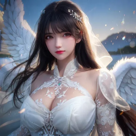 best quality,masterpiece,highly detailed,ultra-detailed,illustration,1girl,ice crystal texture wings,glowing eyes,messy long hair,extremely detailed CG unity 8k wallpaper,best quality,medium breast,sunlight,detailed light,depth of field,veil,very close to ...