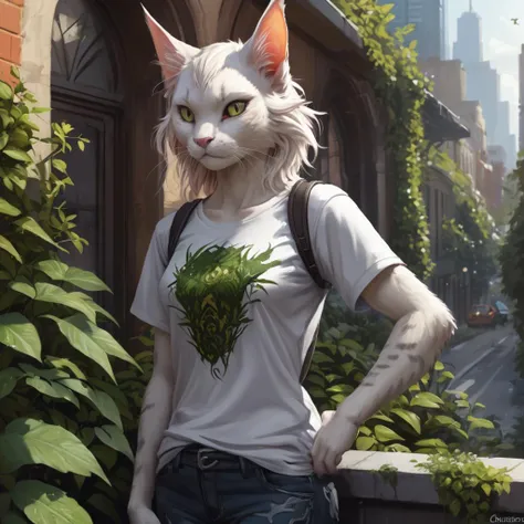 digital art of a  dragon cat, in an overgrown city, wearing a t-shirt  sfw <lyco:greg_rutkowski-v1e400:1>, intricate, elegant, highly detailed, digital painting, artstation, concept art, smooth, sharp focus, illustration, art by wlop, charlie bowater and a...