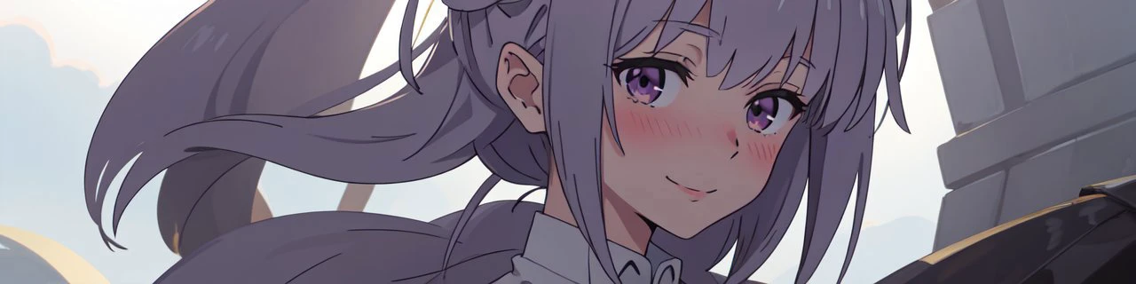 anime girl with long hair and purple eyes looking at camera