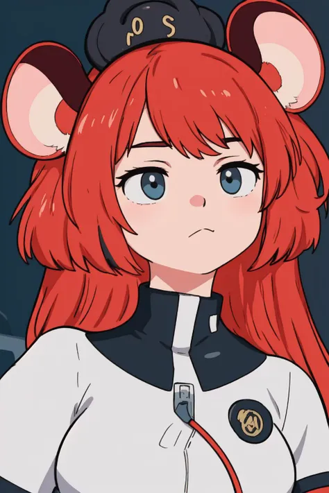 anime girl with red hair and ears wearing a police uniform