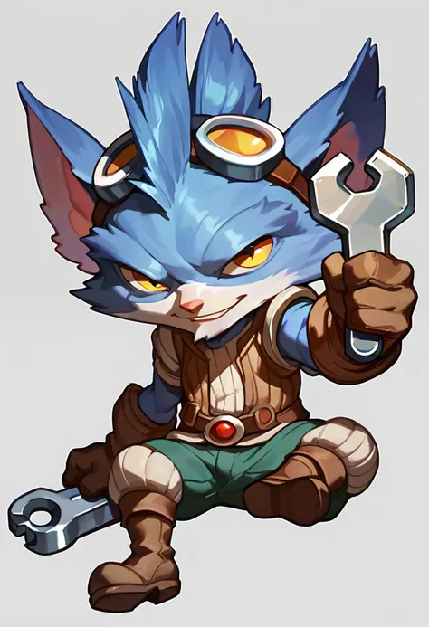 score_9, score_8_up, score_7_up, score_6_up, rumb13, 1boy, yordle, male focus,yellow eyes,glove,goggles, goggles on head, solo,b...