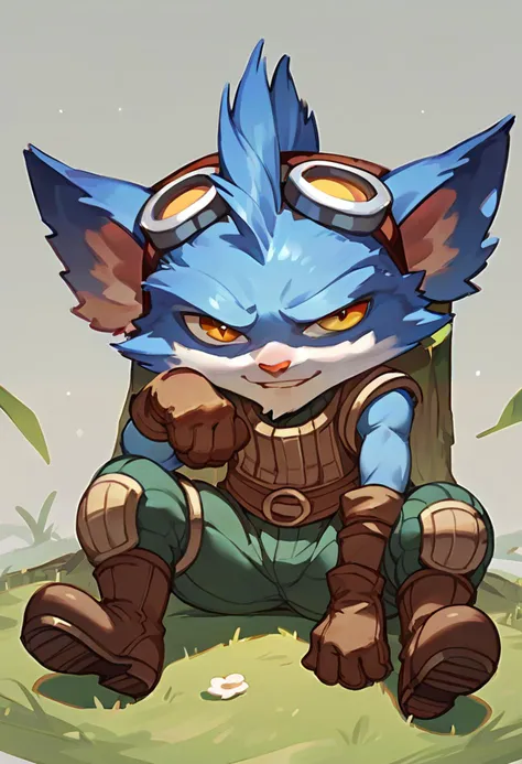 score_9, score_8_up, score_7_up, score_6_up, rumb13, 1boy, yordle, male focus,yellow eyes,glove,goggles, goggles on head, solo,b...