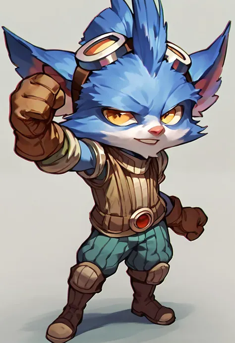 score_9, score_8_up, score_7_up, score_6_up, rumb13, 1boy, yordle, male focus,yellow eyes,glove,goggles, goggles on head, solo,b...