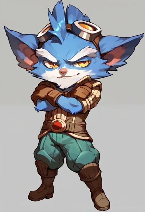 score_9, score_8_up, score_7_up, score_6_up, rumb13, 1boy, yordle, male focus,yellow eyes,glove,goggles, goggles on head, solo,b...