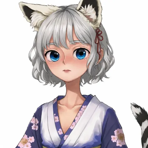 <lora:riffleman1130_v2:1.0>, (riffleman:1.0), drawing,1girl, :<, animal ear fluff, animal ears, bangs, blue eyes, blush, closed mouth, collarbone, cropped torso, eyebrows visible through hair, floral background, hair ornament, hair over one eye, hairclip, ...