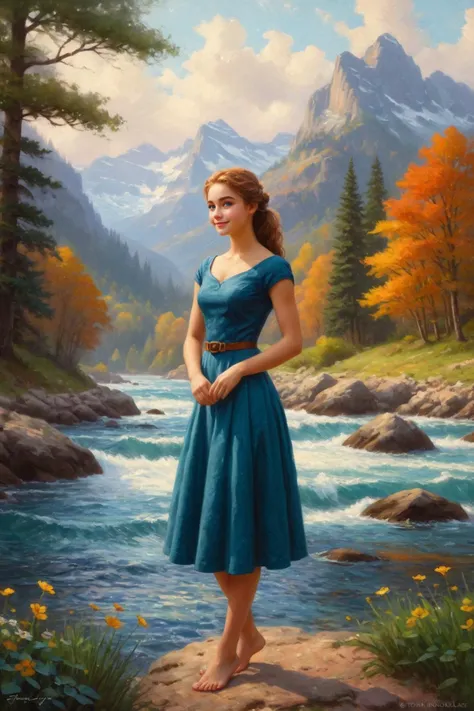 digital painting <lora:digital_painting_laxpeint:0.75> by (( Thomas Kinkade and Olga Skomorokhova )) in the style of [[ Elizabeth Gadd and Paul Chadeisson and Andrew Ferez ]], cute 18 year old woman, clothed, muscular