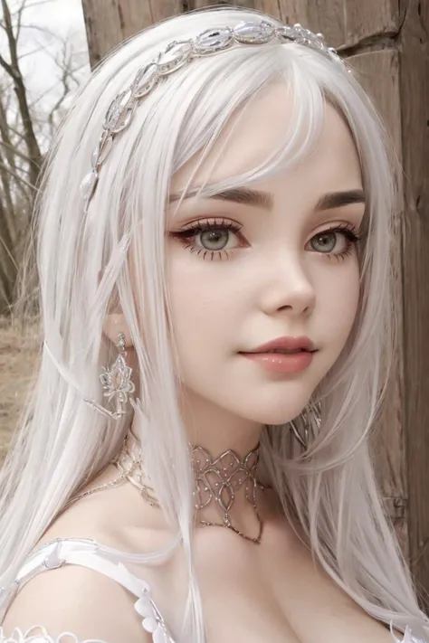 looking at viewer, close up, facial close up, 
sayafox, 1girl, lips, long pale white hair, hazel eyes, medium breasts, tight intricate dress, choker, jewerly,
glistening skin, realistic,
outdoors, 
<lora:Saya_the_Fox_V2:0.7>