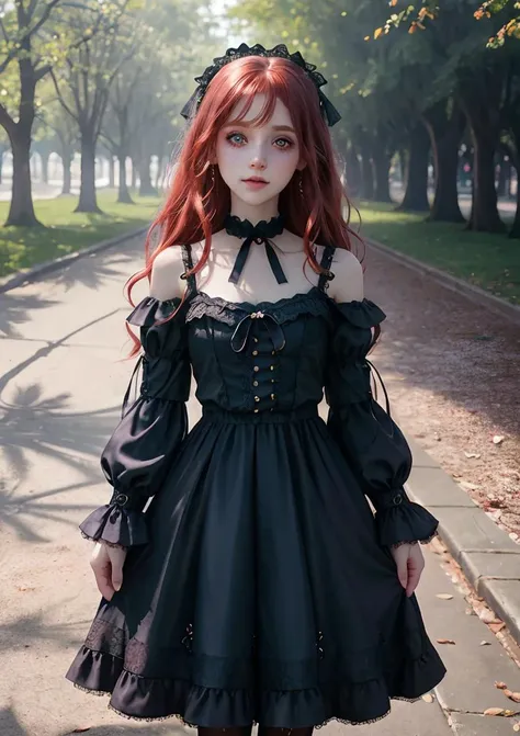 araffe gothic girl in a black dress standing on a sidewalk