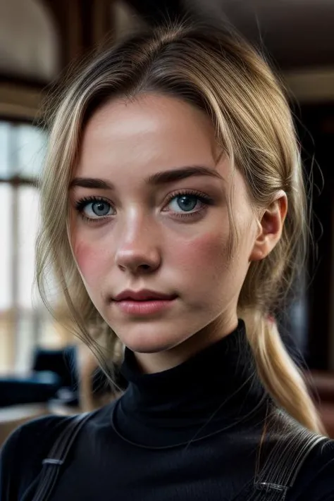 (shot from a Dutch angle, (close up on face:1.2) of a gorgeous (((Swedish blonde))) 22 years old woman (S216_MillaSofia) Miserable) (with extremely detailed skin and round eyes with extremely detailed pupils and irises) (blonde hair styled voluminous waves...