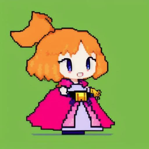 (pixelart), princess chibi sprite, symmetry, game asset, 16-bit, transparent background