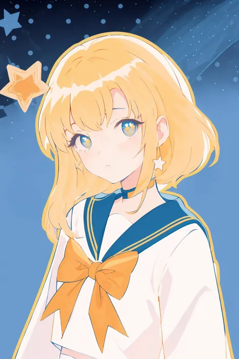 a close up of a person wearing a sailor outfit and a star