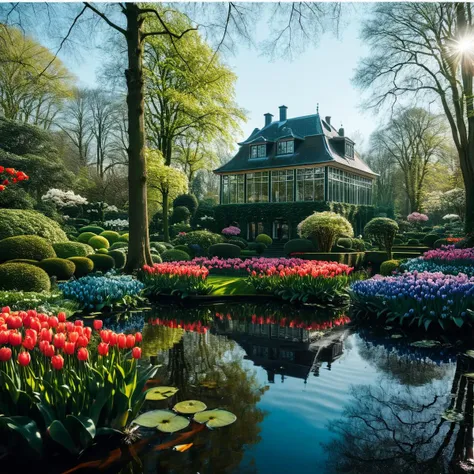 (((in a serene botanical garden with the keukenhof in the background))), volumetric lighting, vibrant colors, 4k epic detailed, ...