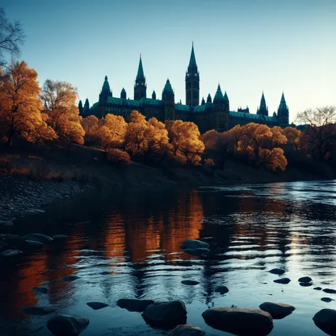 (((in a scenic riverbank with the parliament hill in the background))), volumetric lighting, vibrant colors, 4k epic detailed, s...