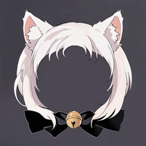 clean black background,头像框 ,symmetry,(mimicry of headgear), white cat ears, round bells, white fox tail, white hair,, masterpiece, best quality,