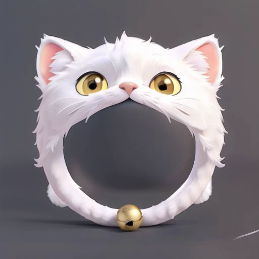 clean black background,头像框 ,Disney style, 3D rendering style,symmetry,头像框,(mimicry of headgear), white cat ears, round bells, white fox tail, white hair,