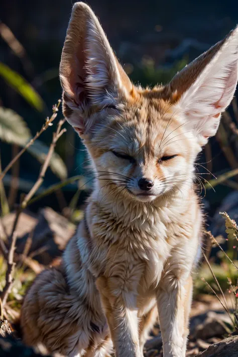 araffe sitting on the ground with its eyes closed