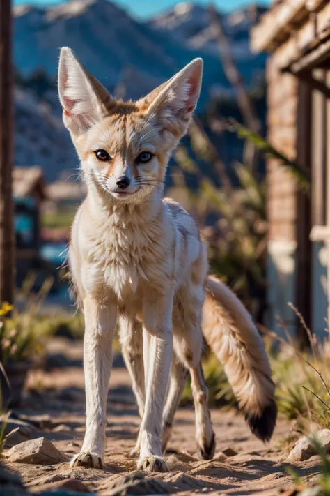 a close up of a small white and brown dog on a dirt road