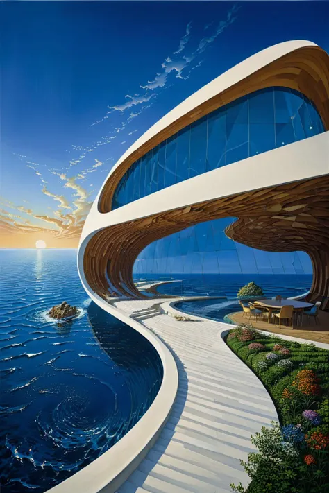 (masterpiece),best quality,8K,zsyixing,building,<lora:ZSprofiledV1.0:0.5>,SDS_Particle_Flow,<lora:sdxl_++:0.5>,
(by Zaha Hadid:1.2),A villa on a cliff by the sea,shell element,crazy curve,fresh flower,blue sky,white cloud,the sun is shining brightly,
An en...