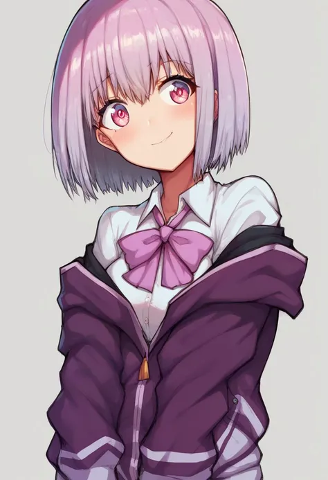 score_9,score_8_up,score_7_up,score_6_up,1girl, solo,Akane Shinjo SSSS.Gridman,purple hair,redpink eye,School uniform