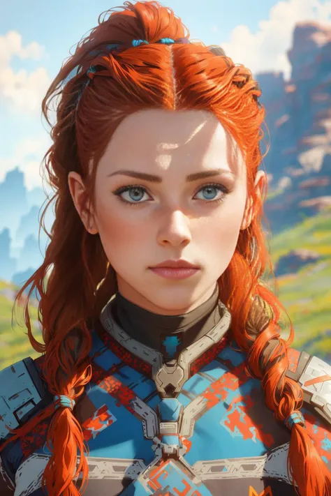 full portrite aloy (horizon zero dawn:1.2), (8k, raw photo, highest quality),(epic realistic:1.5), dynamic posture,erotic face,s...