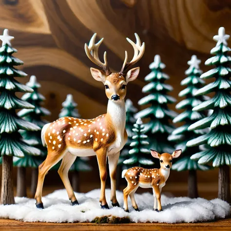 a cute winter scene,fawn,manger,forest,woodfigurez,<lora:woodfigurez-sdxl:1>,<lora:add-detail-xl:1>,