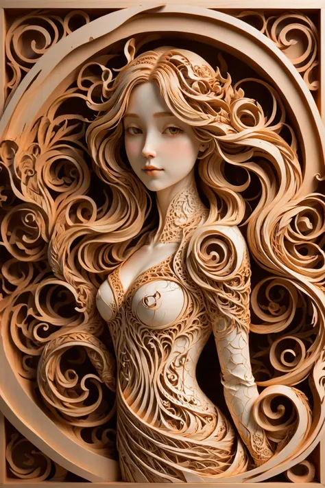 a close up of a sculpture of a woman with long hair