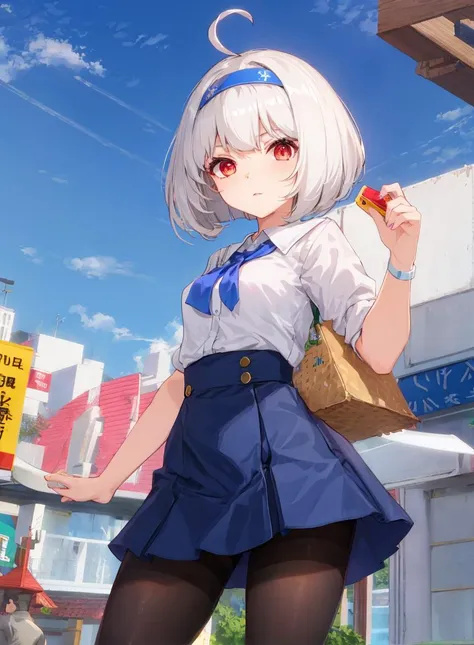 anime girl in a school uniform holding a bag and a sign