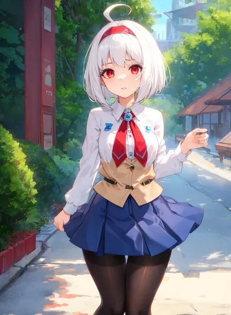 anime girl in a school uniform standing on a street