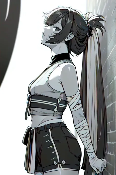 anime girl with ponytail and ponytail tied to a wall