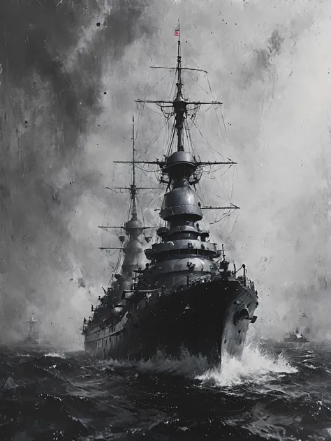 cruiser battleship sailing,  full of hidden details, realistic brushstrokes,  extreme angles, historical accuracy, colorful, textured, patterned,  highly detailed, vibrant colors , 8k, sharp, professional, clear, high contrast, high saturated, , vivid deep...