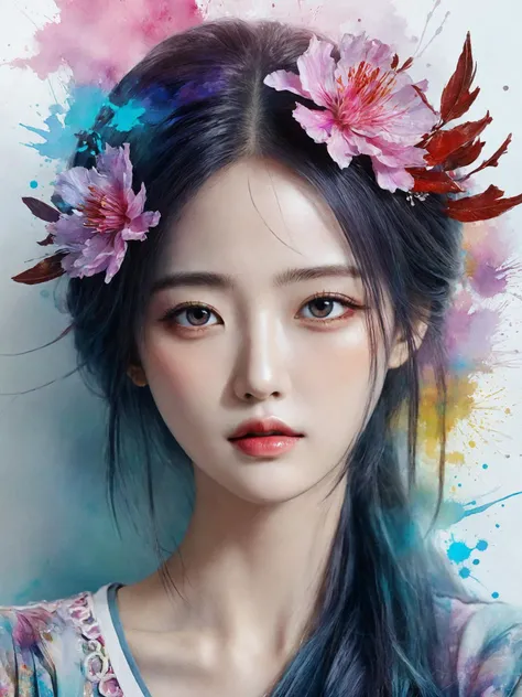 <(Digital watercolor Illustration of a (oriental beauty), by JB, Waterhouse, Carne Griffiths, Minjae Lee, Ana Paula Hoppe, Stylized watercolor art, Intricate, Complex contrast, HDR, Sharp, soft Cinematic Volumetric lighting, flowery pastel colours, wide lo...