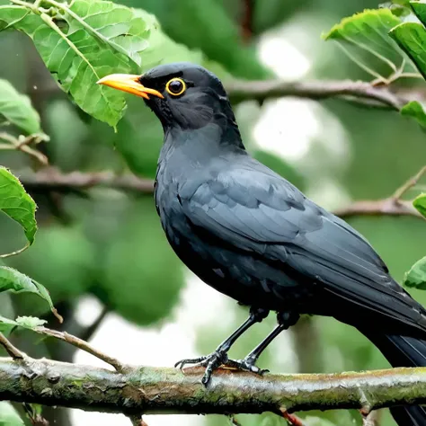 there is a black bird sitting on a branch of a tree