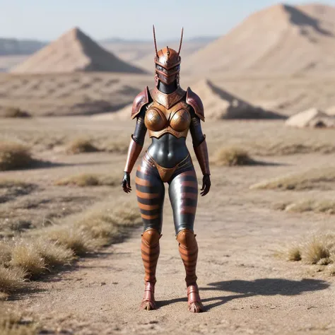 araffe in a futuristic suit standing in a desert area