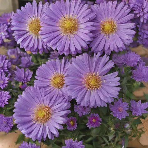 purple flowers in a vase on a table with a window in the background