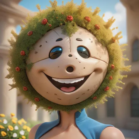 a close up of a cartoon character with a fake face