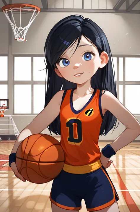 a woman in an orange uniform holding a basketball ball