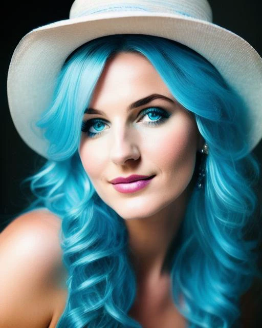 a woman,  <hypernet:LadyBre:0.9> beautiful woman with blue hair, matte skin, soft lighting, photorealistic, (realistic:1.2)