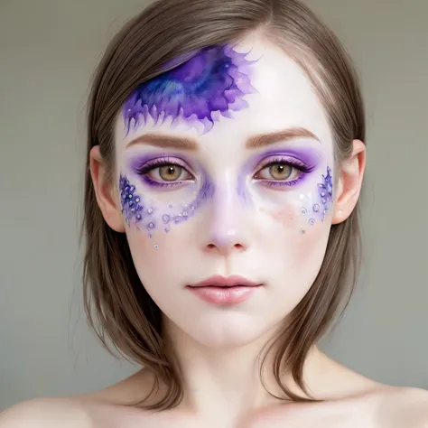 watercolor IrisCompiet <lora:try2:0.4>
girl, rough skin, natural skin,
elaborate intricate face paint,
sparkling lavender eyes,