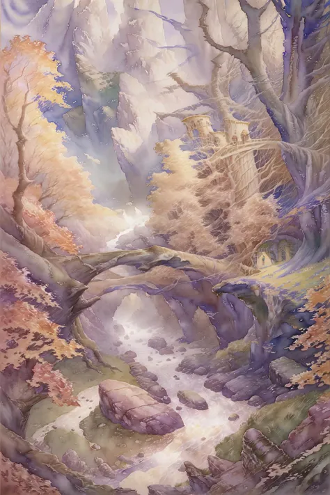 masterpiece, best quality, (watercolor (medium),  AlanLeeStyle:1.2), landscape, temperate deciduous forest,<lora:AlanLeeV1.1:1>