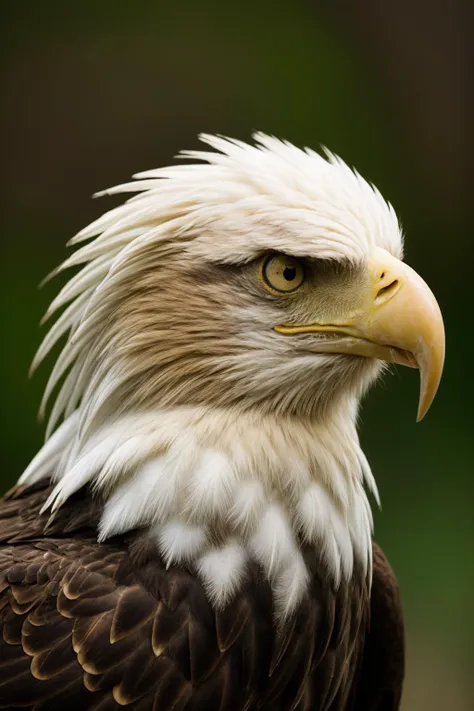 a close up of a bald eagle with a green background