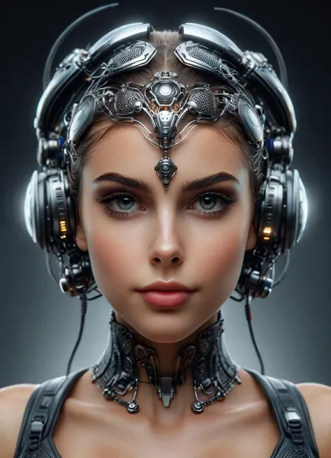 complex 3d render ultra detailed of a beautiful metal bee , cyborg, robotic parts, 150 mm, full body, beautiful studio soft light, beautiful face, goddess face, rim light, vibrant details, luxurious cyberpunk, lace, hyperrealistic, cable electric wires, mi...