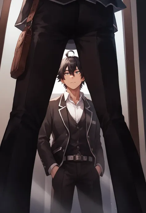 a close up of a person standing next to a tall person