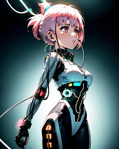 a woman in a cyberpunk setting, embracing futuristic aesthetics,  (((((cable, power connection))))), cybernetics charging,  expressionless, t-pose, circuitry
masterpiece, best quality, intricate detail,   <lora:contrast_slider_v10:2.5>  anime screencap,   ...