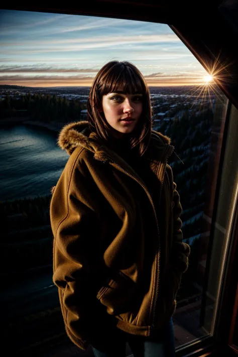 <lora:AromaStyle-V9:0.95>, portrait of a young beautiful girl, with a Layered Shag with Bangs hair style,  winter clothes,  highly detailed, highly realistic, 12K,  sunset, from above, floating hair, 
(((masterpiece))), (((best quality))), HDR, ((intricate...