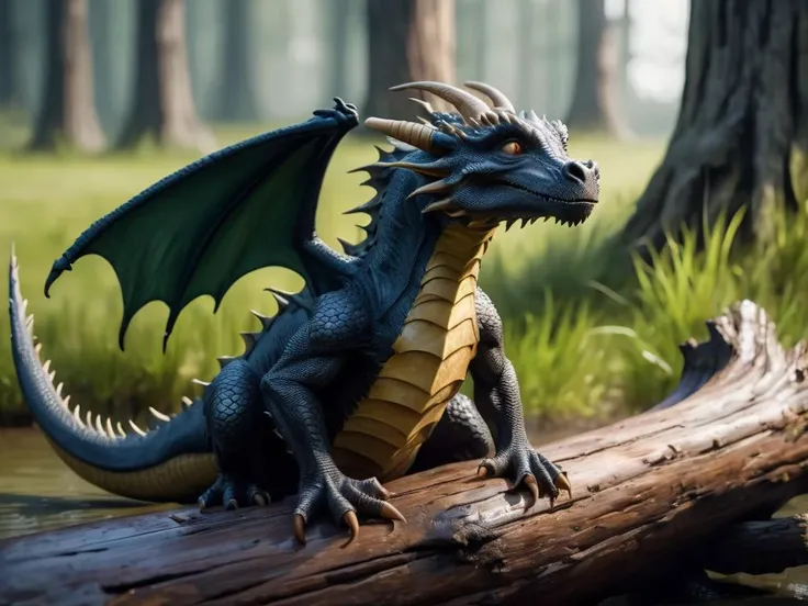 The Dragon sat on a log crying tears running down its cheeks